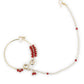 Gold-Polished White Red Stone-Studded Pearl Beaded Nosepin - Ruby Raang | Swadesiicart