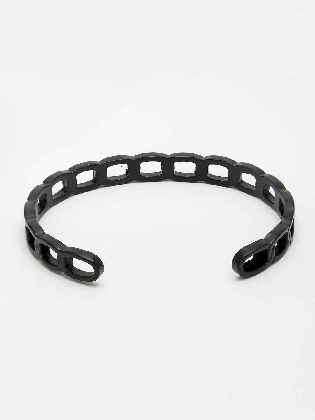 NVR Men's Black Rhodium-Plated Metal Cuff Bracelet - Swadesiicart
