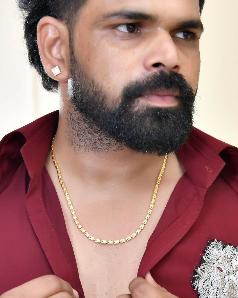 VOJ Gold-Polished Self Design Biscuit Chain For Men | Swadesiicart