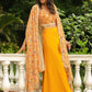 Janasya Mustard Georgette Floral Top Bottom Cape | Swadesiicart