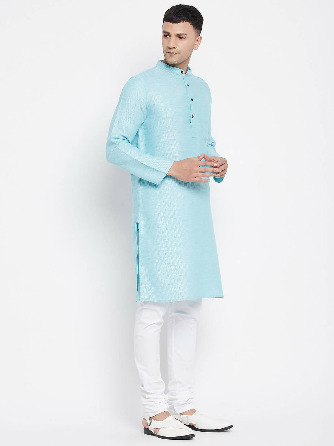 Even Apparels Blue Rayon Men's Kurta With Band Collar | Swadesiicart