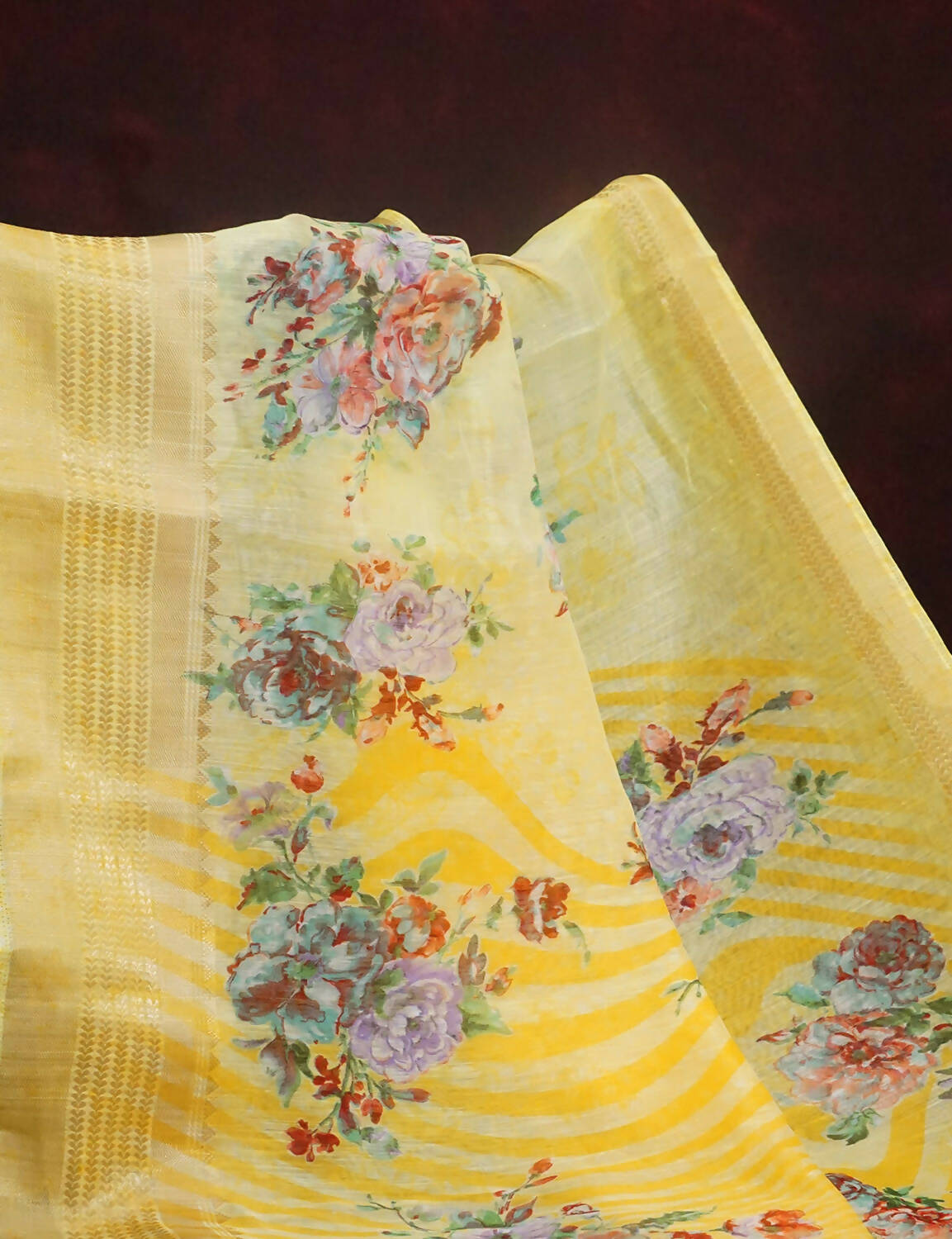 Vibrant Combination Of Light Yellow With Floral Design Semi Chanderi Saree By Gayathri Reddy Designer Studio | Swadesiicart
