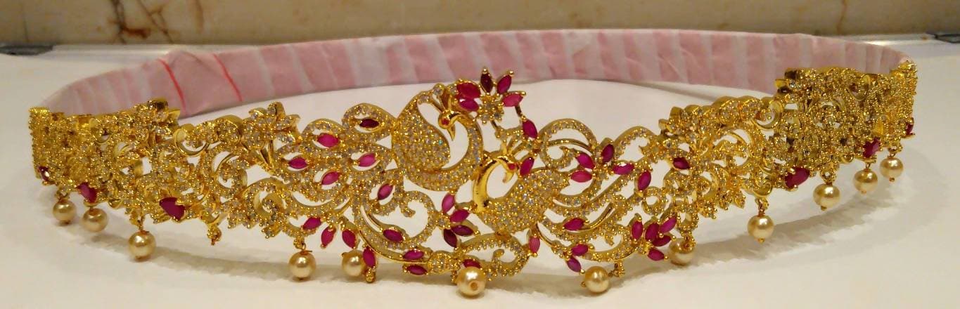 AD Ruby Peacock Bridal Waist Belt | Swadesiicart