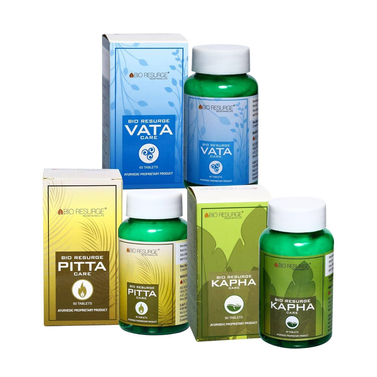 Bio Resurge Life Pitta Vatta Kapha Tablets Combo - Swadesiicart
