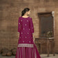Anaita Wine Chinon Silk Embroidered Stitched Sharara Suit