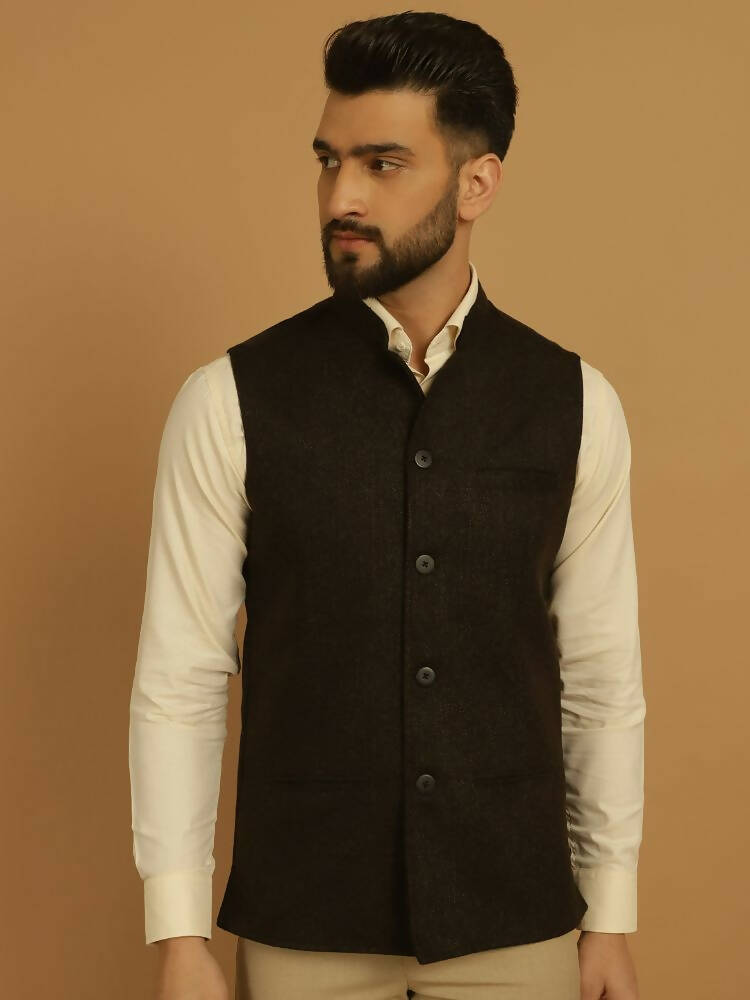 Even Apparels Pure Wool Nehru Jacket - Brown | Swadesiicart
