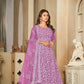 Jyoti Fashion Women's Purple Net Embroidered Anarkali Kurta Pant Set With Dupatta | Swadesiicart