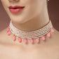 NVR Women's Pink Artificial Beads Layered Necklace with Drop Earring - Swadesiicart