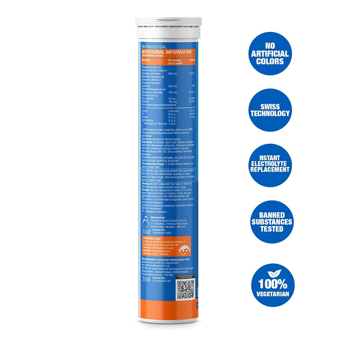 Fast&Up Reload O.R.S Effervescent Electrolyte Tablets - Orange - Swadesiicart