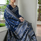 Vishnu Weaves Women's Blue Handloom Raw Silk Thread Weaving Saree with Blouse - Swadesiicart