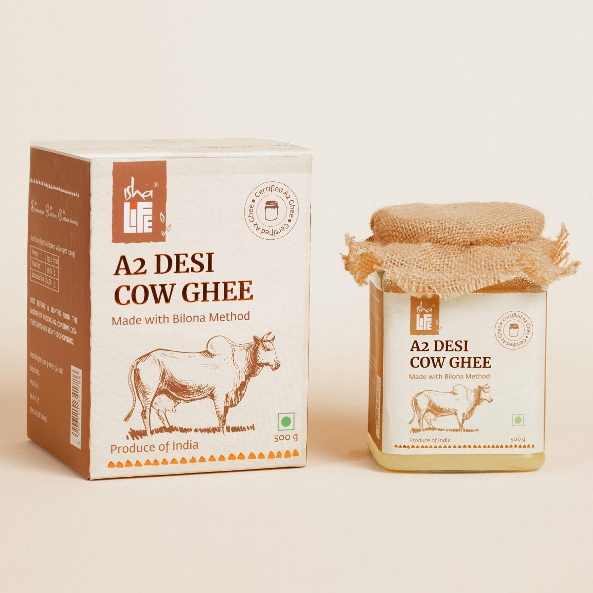 Isha Life Pure A2 Desi Cow Ghee | Made Traditionally from Curd | Made from Grass-fed Free Grazing Desi Cows' Milk - Swadesiicart