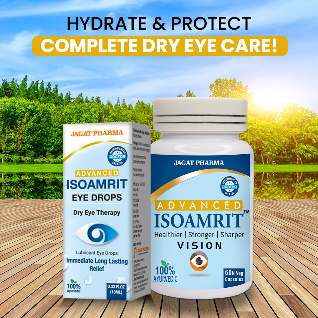 Jagat Pharma Iso Amrit Eye Drop + Iso Amrit Capsules Combo: Dual Action Relief From Dry Eyes | Swadesiicart