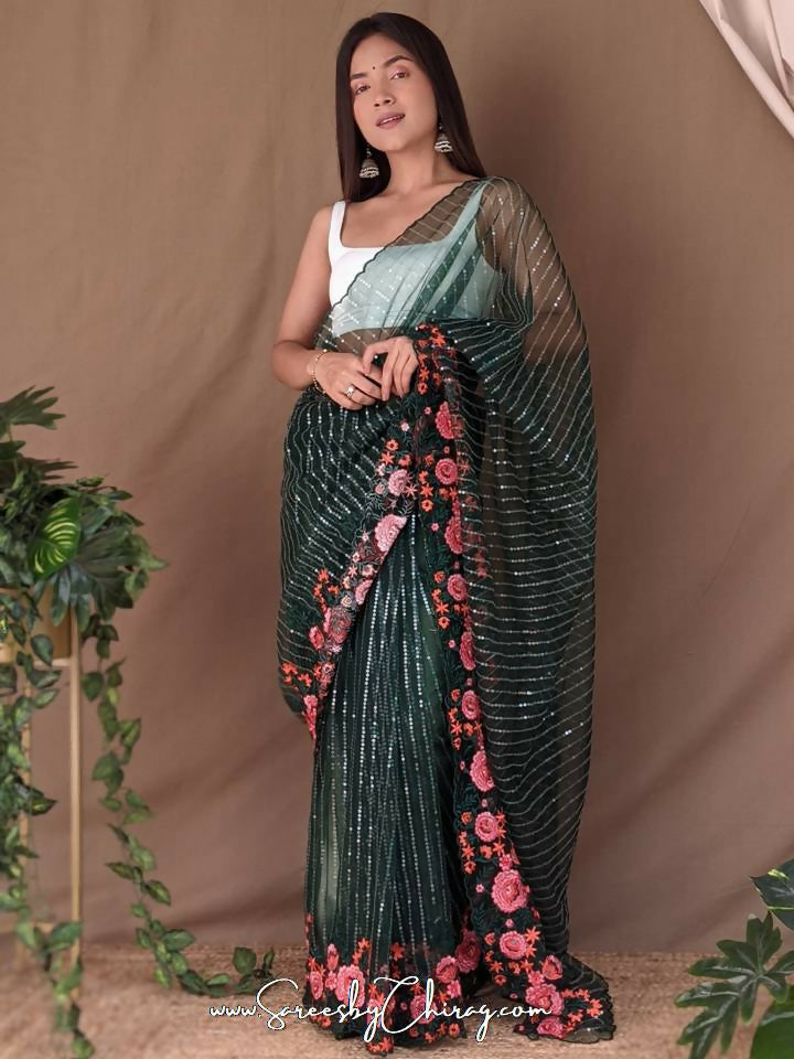 Vamsee Murari Green Super Net Saree - Swadesiicart