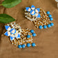 Mominos Fashion Johar Kamal Gold-Polished Kundan Sky Blue Meenakari Earrings - Swadesiicart