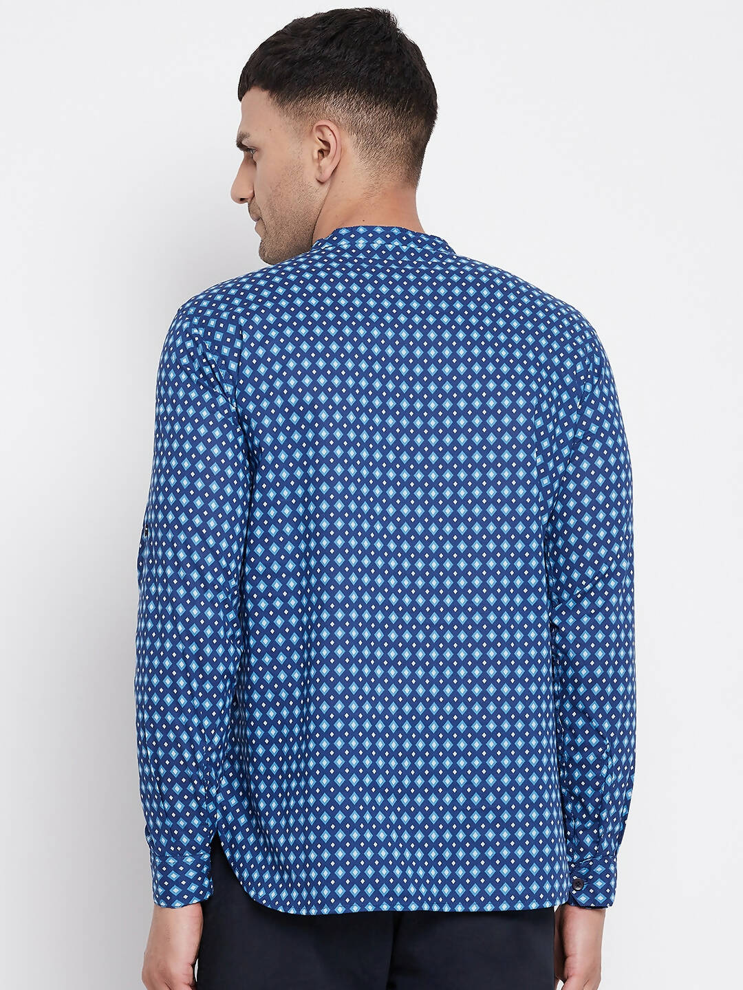 Even Apparels Blue Men's Pure Cotton Kurta With Band Collar | Swadesiicart