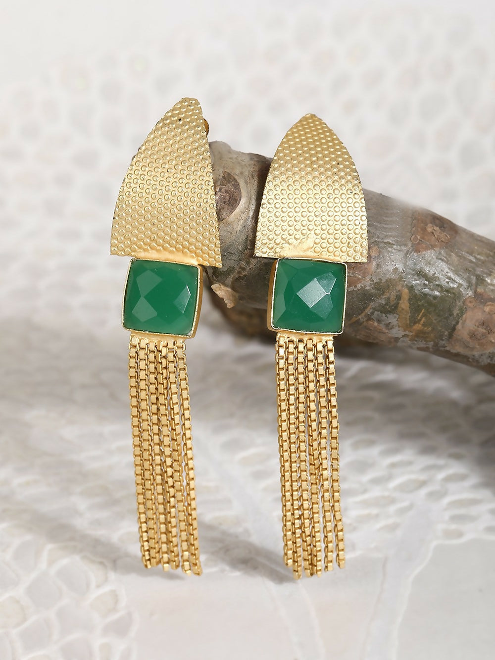 Joban Fashion Women Handcrafted Green Stone Matte Gold Earrings | Swadesiicart