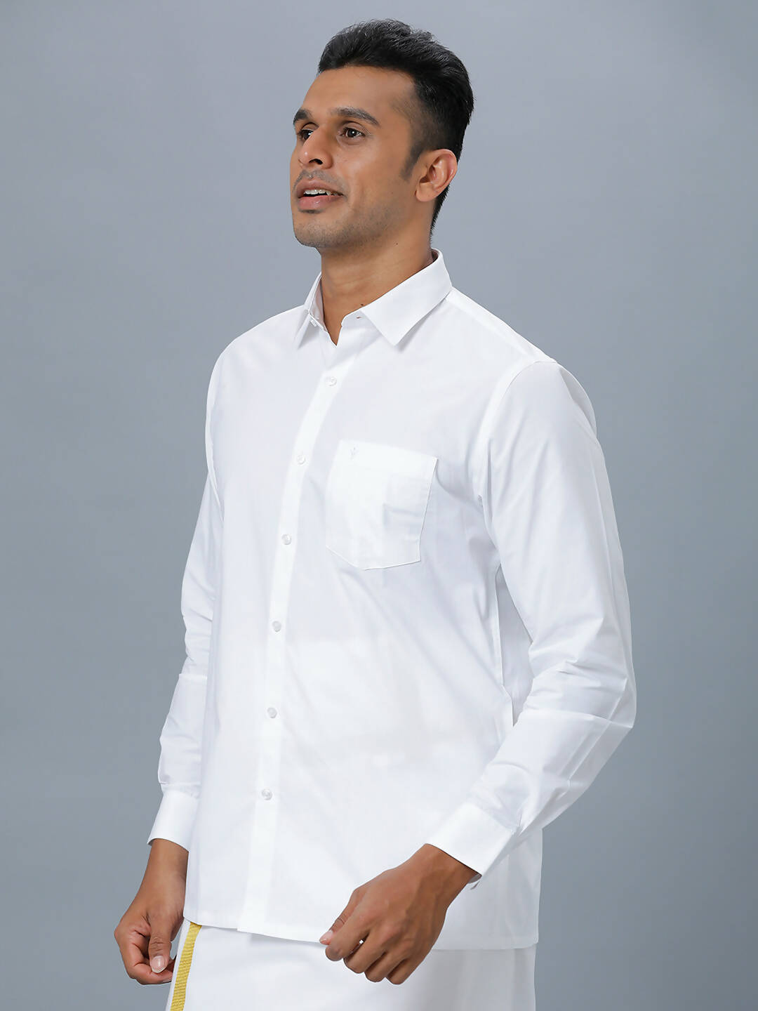 Ramraj Cotton Mens Full Sleeve Formal Poly Cotton White Shirt | Swadesiicart