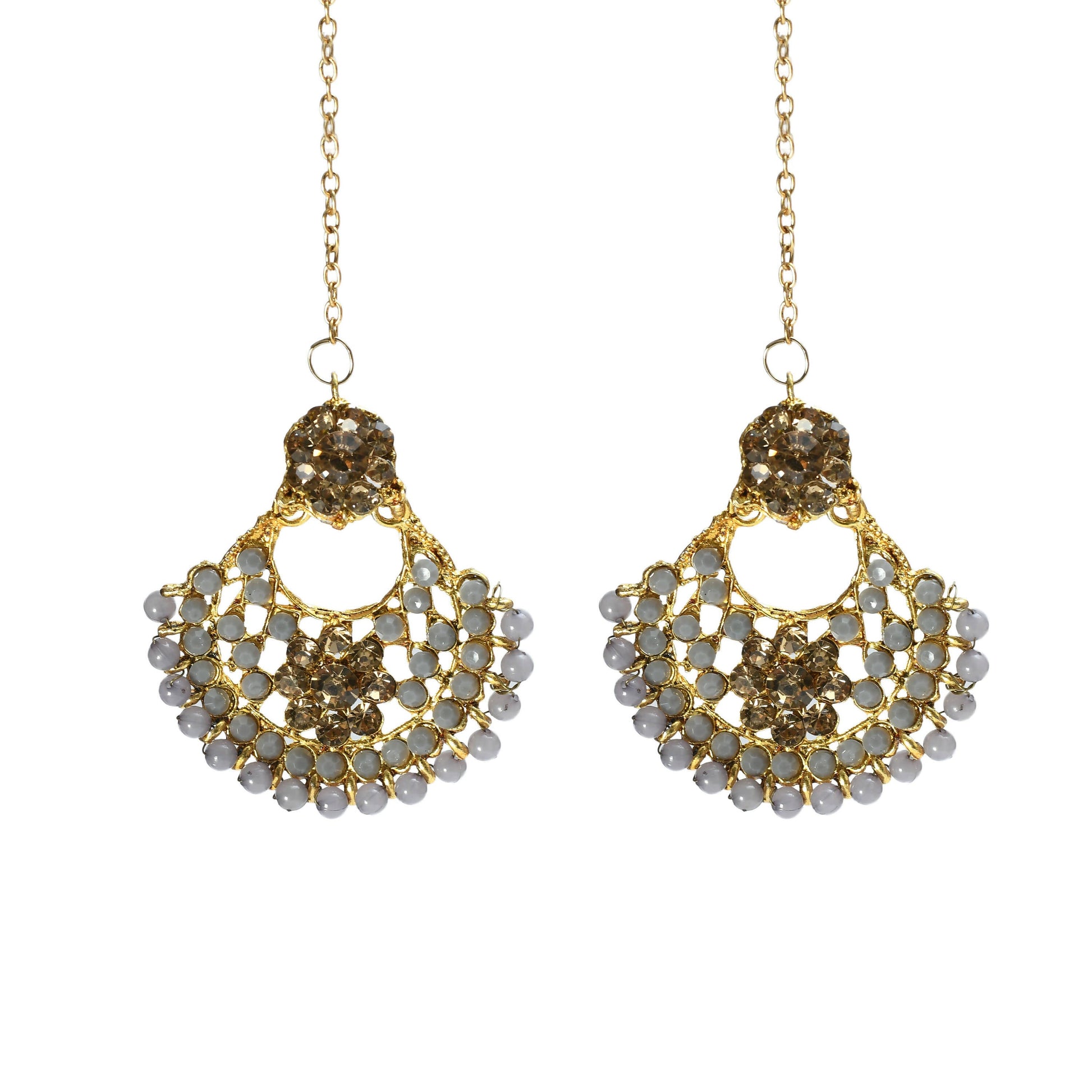 Mominos Fashion Johar Kamal Gold-Polished Brass Finish Long Necklace For Women (Golden/Grey) | Swadesiicart