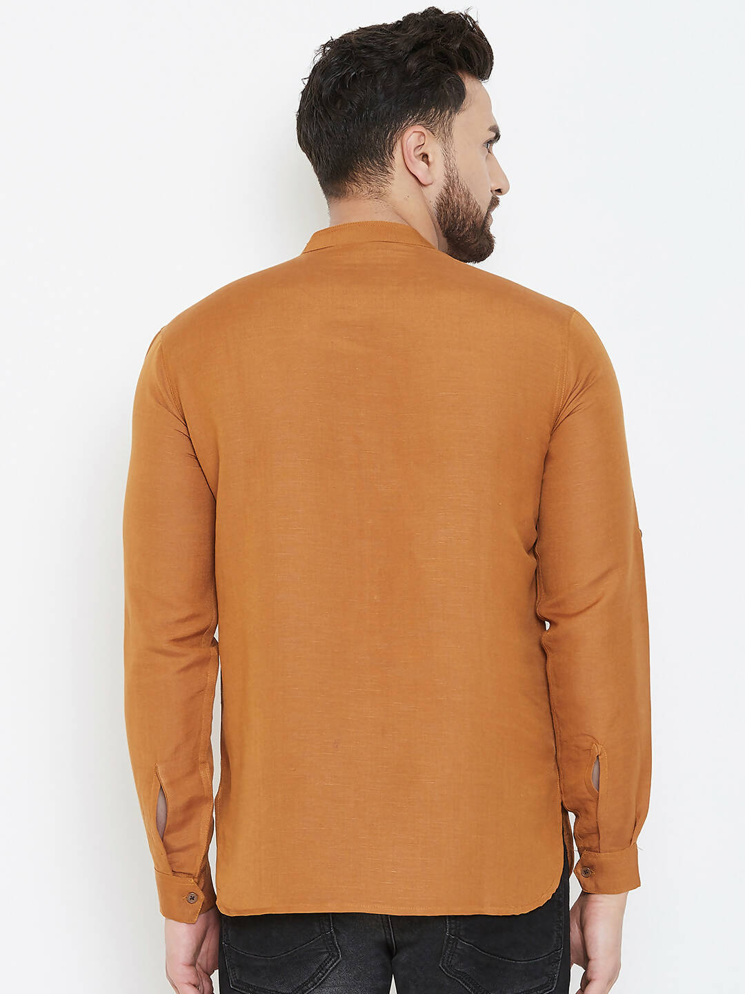 Even Apparels Brown Linen Men's Kurta With Band Collar | Swadesiicart