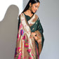 Vishnu Weaves Women's Bottle Green Paithani Silk Zari Woven Saree with Unstitched Blouse - Swadesiicart
