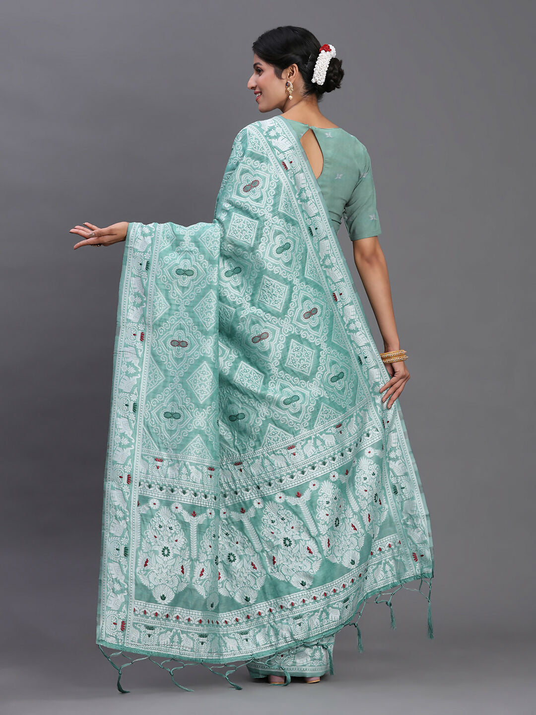 Shree Shyam Fashion Linen Cotton Sea Green Saree