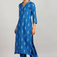Aavyora Women's Blue Ikat Printed Ethnic Co-ord Set - Swadesiicart