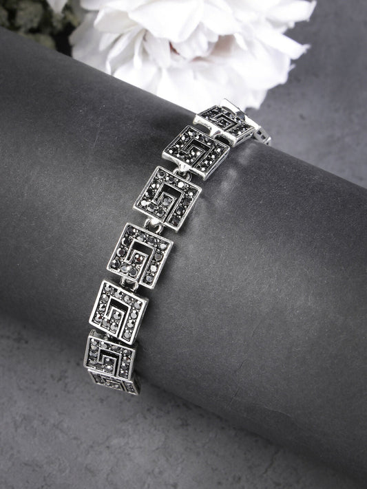 NVR Women American Diamond Rhodium-Plated Link Bracelet - Swadesiicart