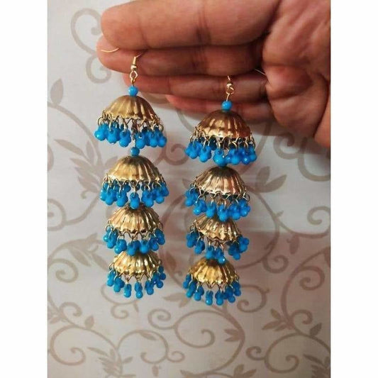 MS Fashion India Umbrella Design Four Jhumka Latkan Hanging Blue Color Pearls Earrings | Swadesiicart
