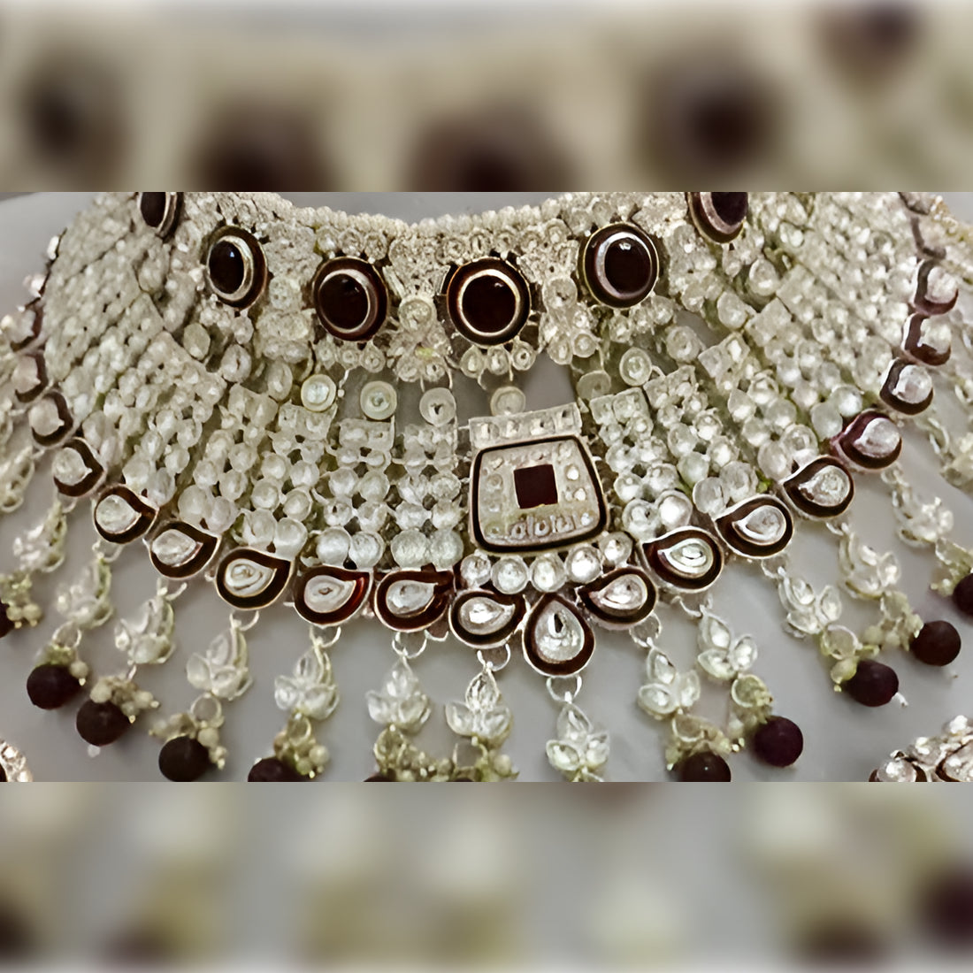 Jewel City Royal Maroon Kundan Choker Necklace Set Bridal Polki Jewelry with Pearl for Wedding, Karwa Chauth & Festive Occasions | Swadesiicart