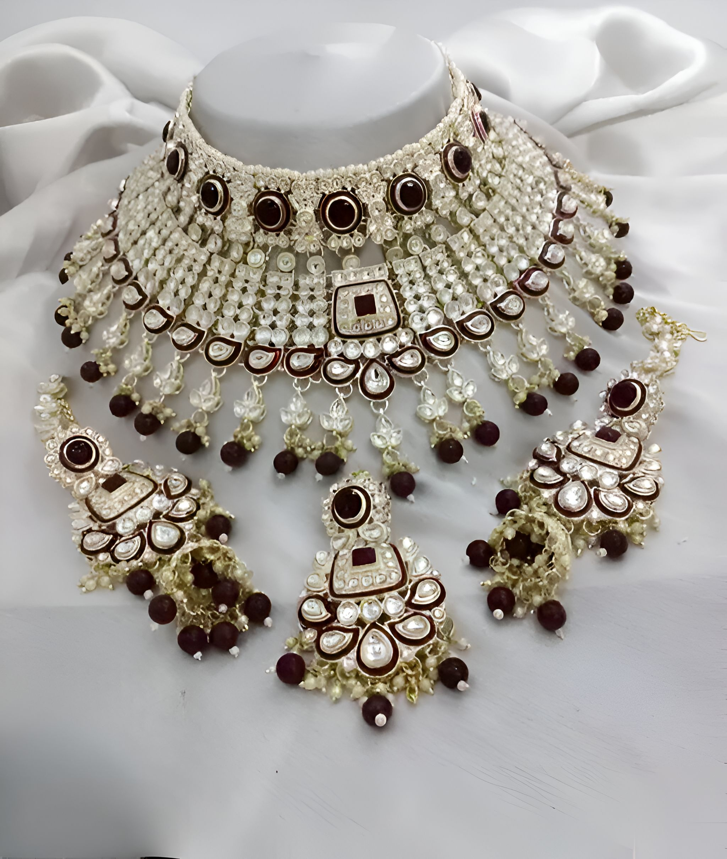 Jewel City Royal Maroon Kundan Choker Necklace Set Bridal Polki Jewelry with Pearl for Wedding, Karwa Chauth & Festive Occasions | Swadesiicart