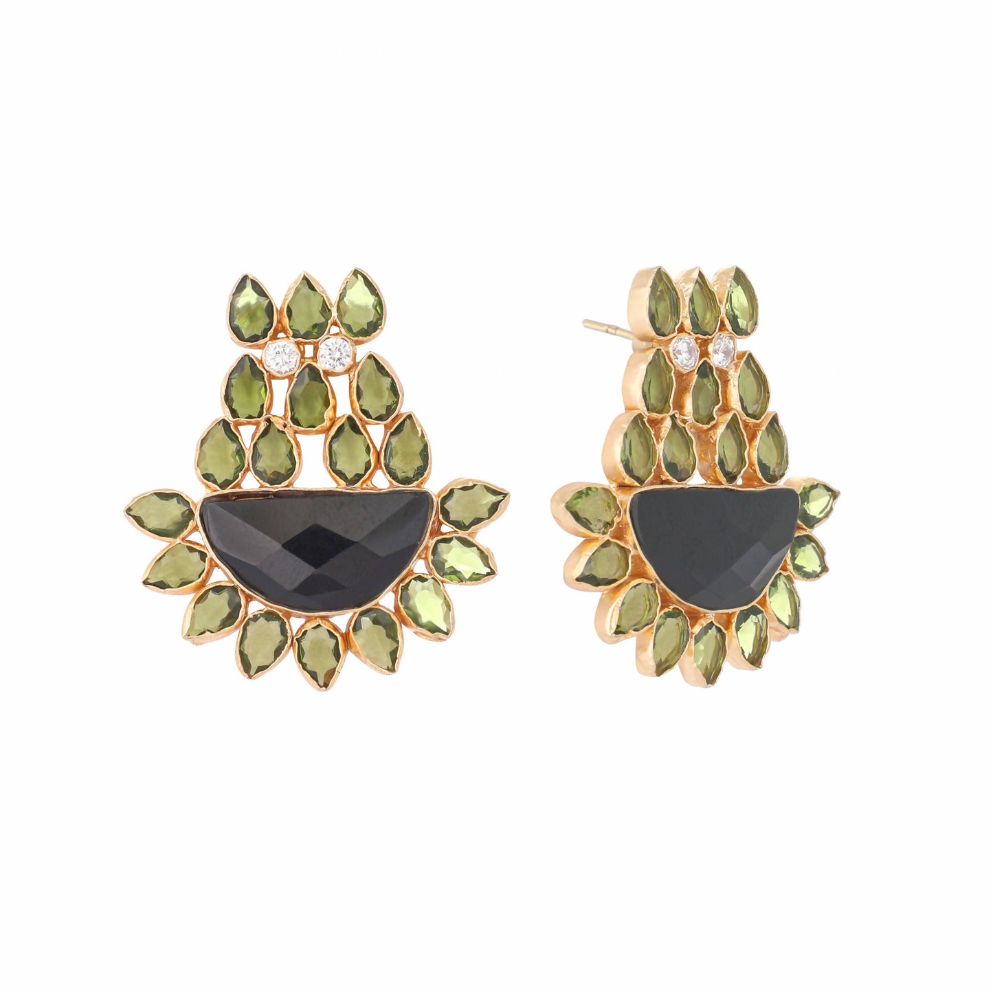 Nuyug 22K Gold Plated Dark Crystal Studded Contemporary Floral Shaped Stud Earrings | Swadesiicart