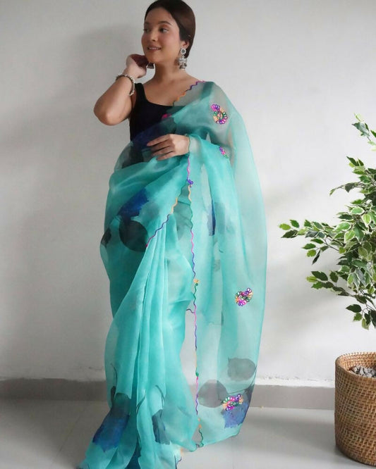 Vamsee Dillagi Sky Organza Saree - Swadesiicart