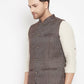 Even Apparels Brown Wool Men Woven Nehru Jacket | Swadesiicart