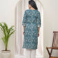 Vaasva Women Ferozi Cotton Printed Straight Kurti With Pant - Swadesiicart