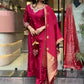 The52 Maroon Beautiful Embroidered Viscose Chanderi Fabric Straight Kurta Pant with Dupatta Set - Swadesiicart