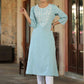 Juniper Women's Blue Cotton Flex Embroidered Straight Kurta | Swadesiicart