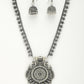 NVR Women's Silver-Toned Peacock Design Oxidized Necklace with Jhumka Earrings - Swadesiicart