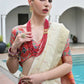 Vishnu Weaves Women's Cream Raw Silk Patola Zari Woven Saree with Blouse - Swadesiicart