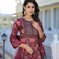 Partywear Designer Maroon Dola Silk Anarkali suit with Dupatta - Suzen - Swadesiicart