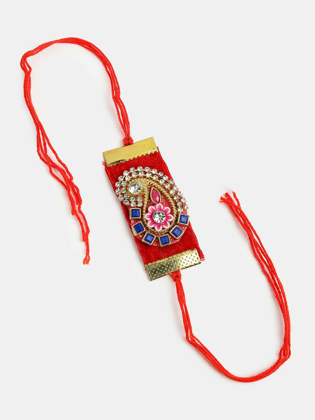 NVR Men Red Stone-Studded Rakhi With Roli Chawal & Chocolate | Swadesiicart