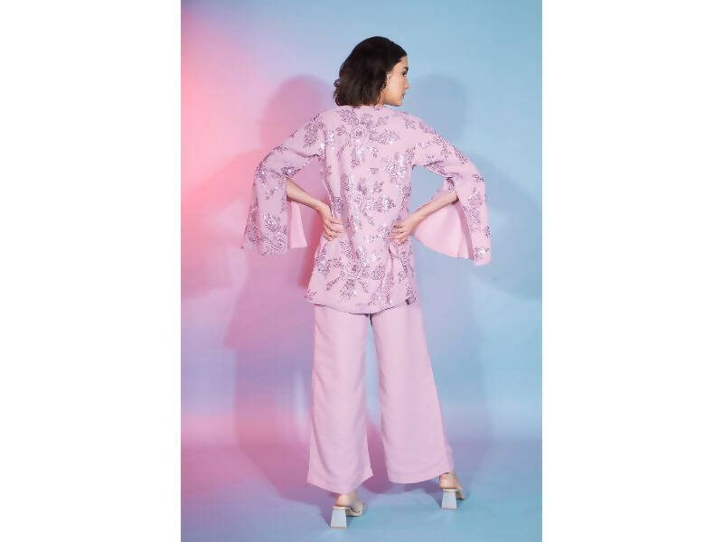 Pink Georgette Sequence With Thread Designer Co-Ord Set - Flory - Swadesiicart