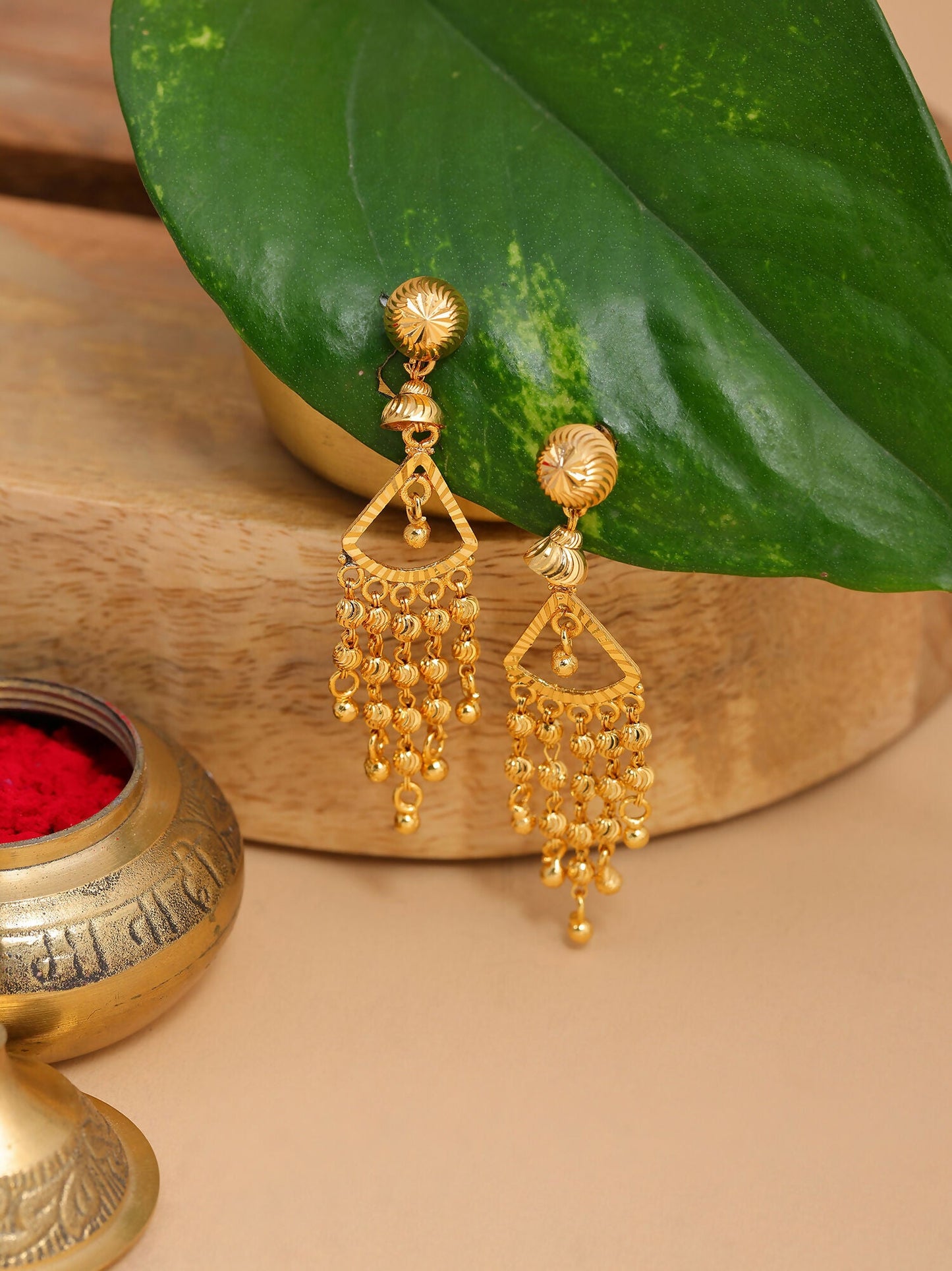 Ruby Raang Gold Dangler Earrings | Swadesiicart
