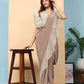 Light Brown Lycra Solid Ready to Wear Saree with stitched Blouse - Nita | Swadesiicart