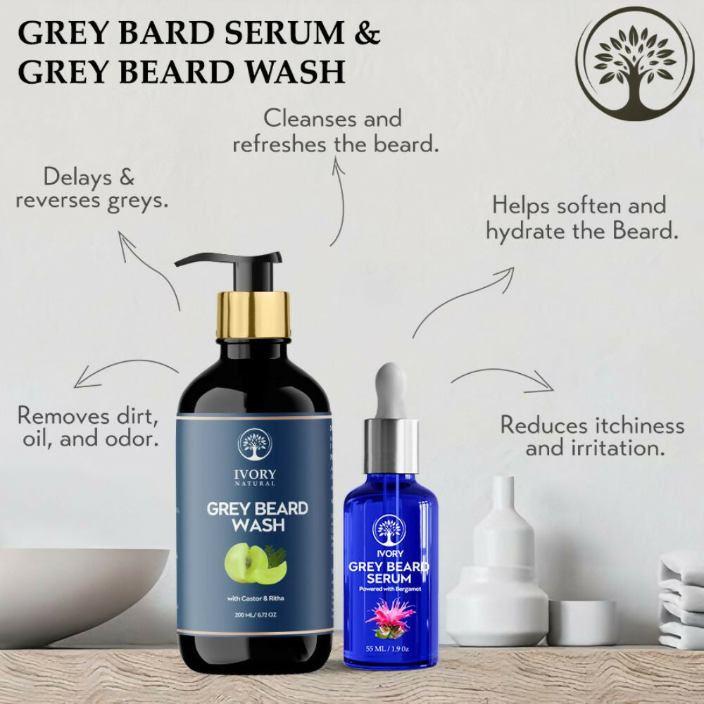Ivory Natural Grey Beard Combo (Serum + Beard Wash) For Early Graying Beard | Swadesiicart