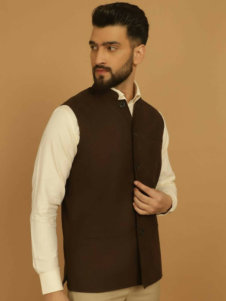 Even Apparels Pure Wool Nehru Jacket - Brown | Swadesiicart
