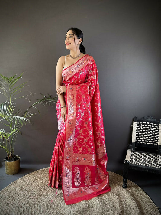 Joban Fashion Pink Meenakari Banarasi Silk Sarees | Swadesiicart