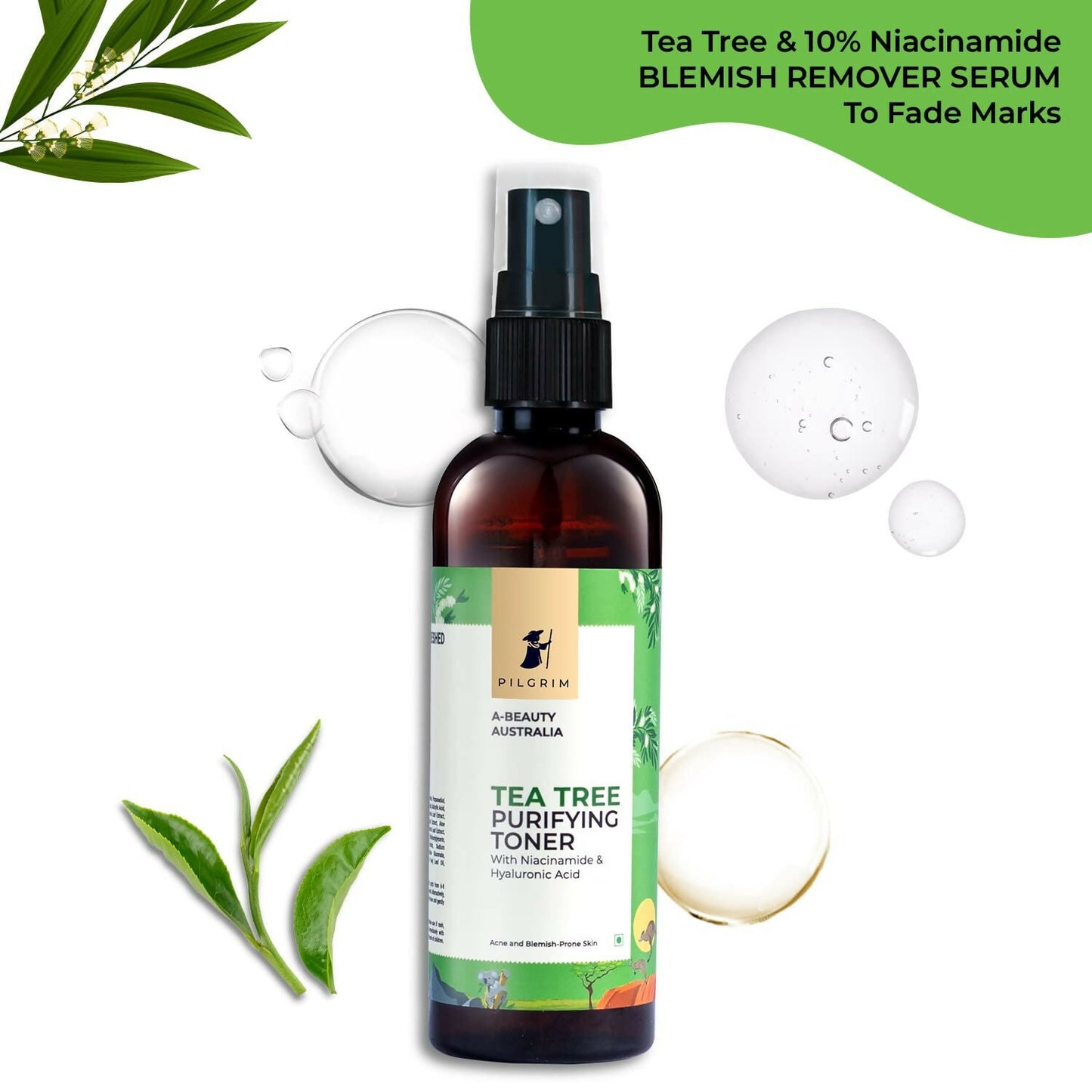 Pilgrim Tea Tree & 2% Niacinamide Face Toner For Oily Skin, Acne & Blemish Prone Skin, Pore Cleansing & Glowing Skin - Swadesiicart