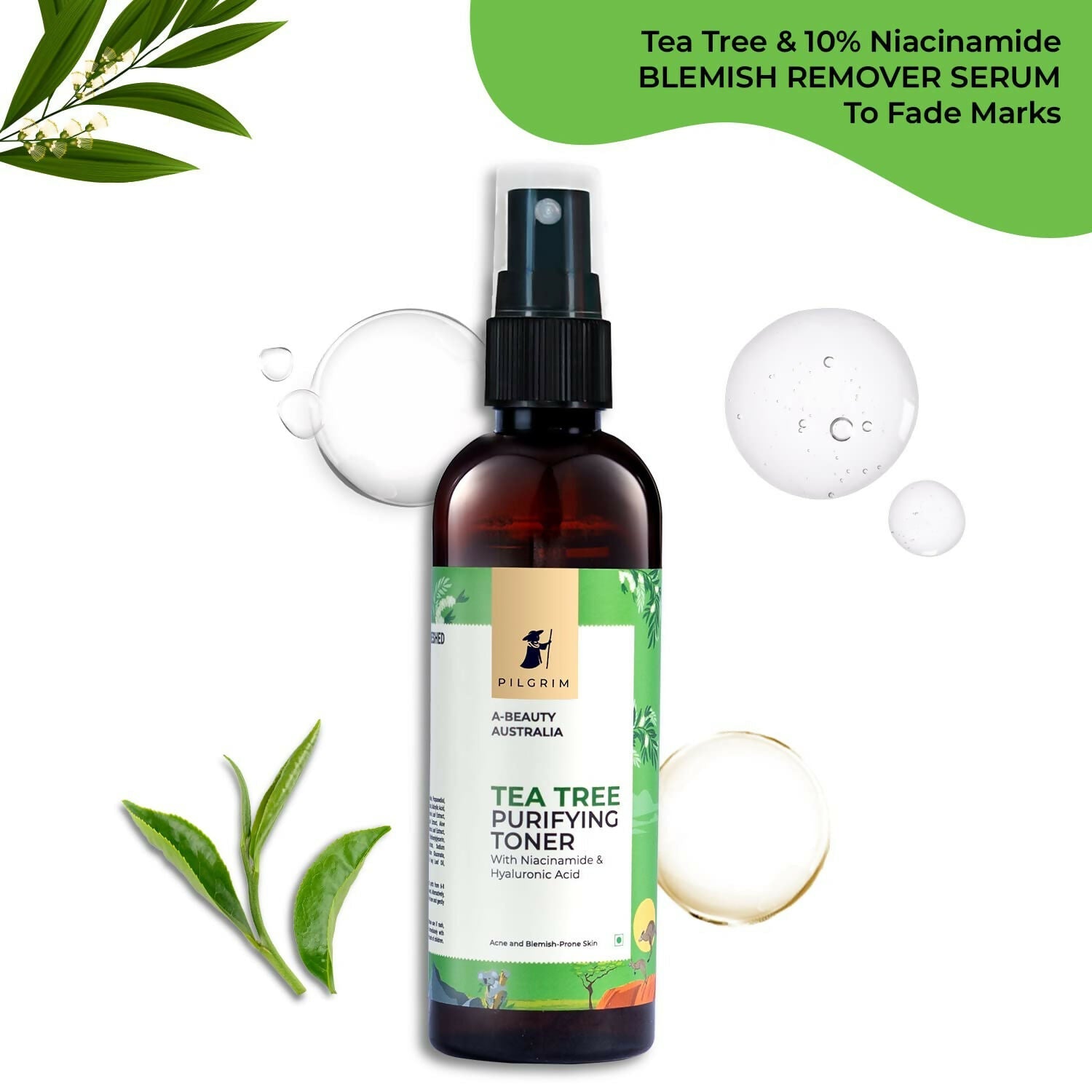 Pilgrim Tea Tree & 2% Niacinamide Face Toner For Oily Skin, Acne & Blemish Prone Skin, Pore Cleansing & Glowing Skin - Swadesiicart