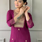 Partywear Designer Rayon Slub Wine Stitched Suit With Dupatta - Tanisha | Swadesiicart