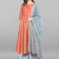 Janasya Women's Turquoise Green Cotton Flex Ikkat Kurta With Pant | Swadesiicart